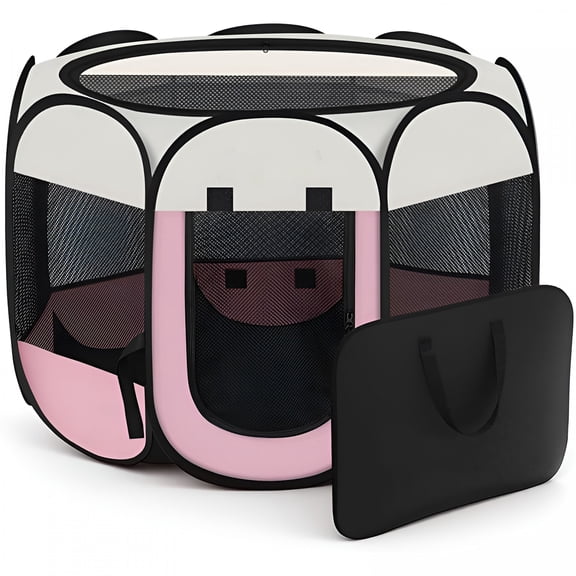 XIBUFE Dog Cat Playpen,Portable Puppy Pet Crate Indoor for Small Dogs Cats Rabbits,Foldable Dog Cage Enclosure for Outdoor,Pop Up Dogs Tent Kennel with Carrying Case,Pink