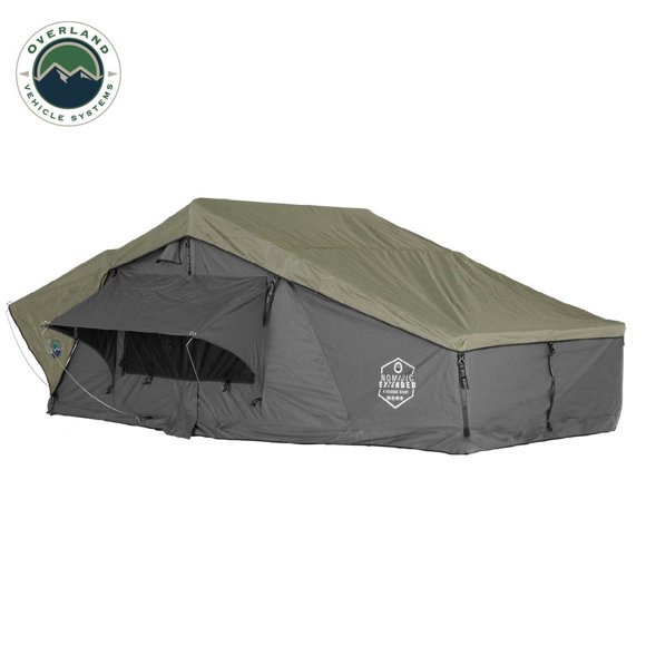 Overland Vehicle Systems Tente - Kit de Porte-Toit 18349936 Nomade; Toile en Polyester Coton; avec Fenêtres; avec Échelle de Tente/télescopique avec Sangles de Verrouillage; Capacité de 4 Personnes et Plus; Gris