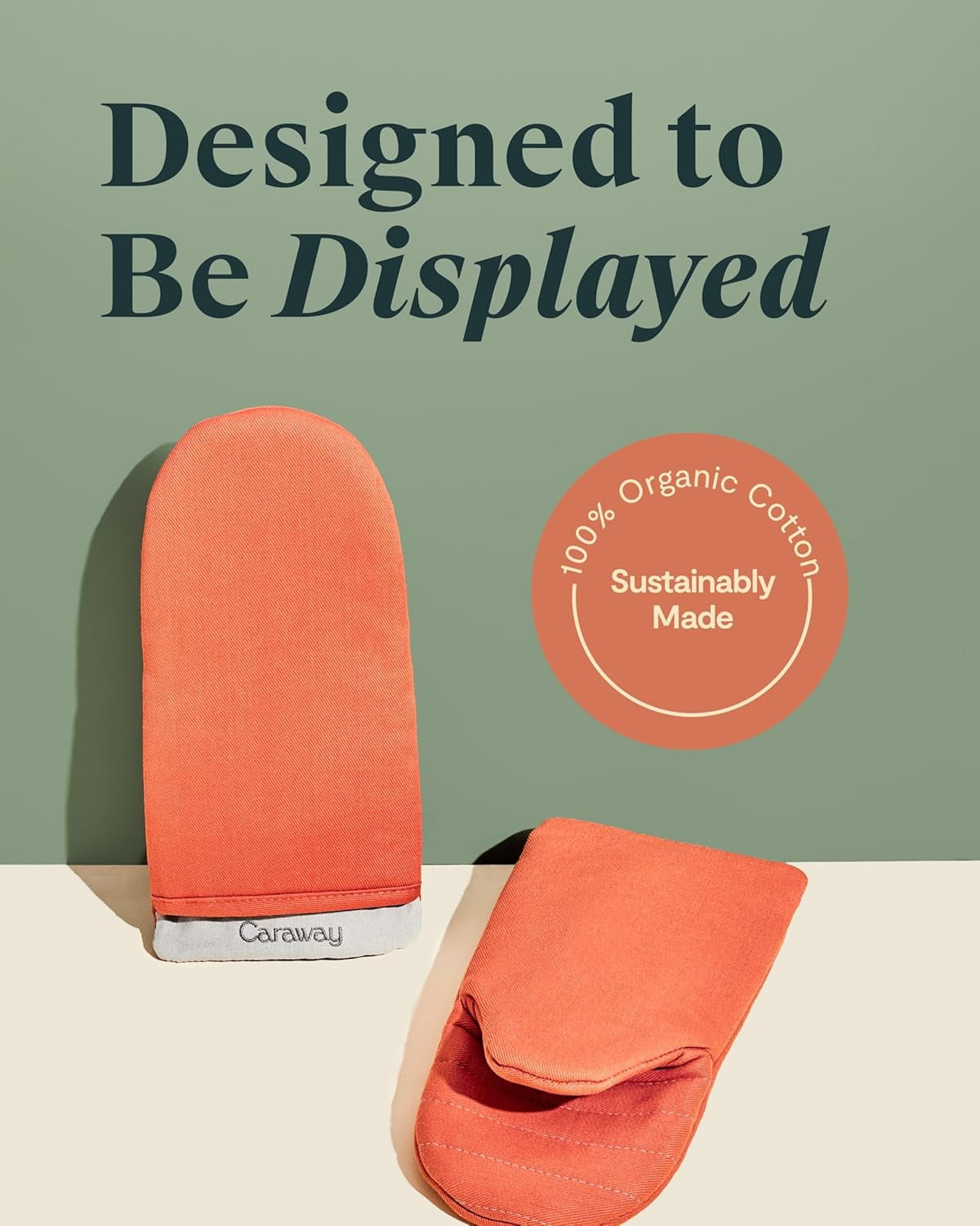 Caraway Oven Mitts - 100% Organic Cotton Oven Mitt - Double-Layer & Stain-Resistant Stitching - Safe Handling of Hot Kitchenware - Set of 2 - Perracotta
