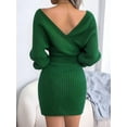 thumbnail image 6 of Women'S Cocktail Batwing Long Sleeve Wrap Knit Sweater Mini Dress Green S, 6 of 9