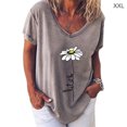 thumbnail image 2 of Qarigey Camiseta de mujer con cuello en V y estampado de flores, manga corta, tela suelta Prendas para la parte inferior del cuerpo gris XXL, 2 of 3