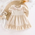 thumbnail image 2 of Yammkia Cute Dresses for Girls Baby Girls and Toddler Short Sleeve Everyday Dresses with Doll Collar 6 9 12 18 24 Months 2T 3T 4T (Beige,Size 9-12 Months), 2 of 3