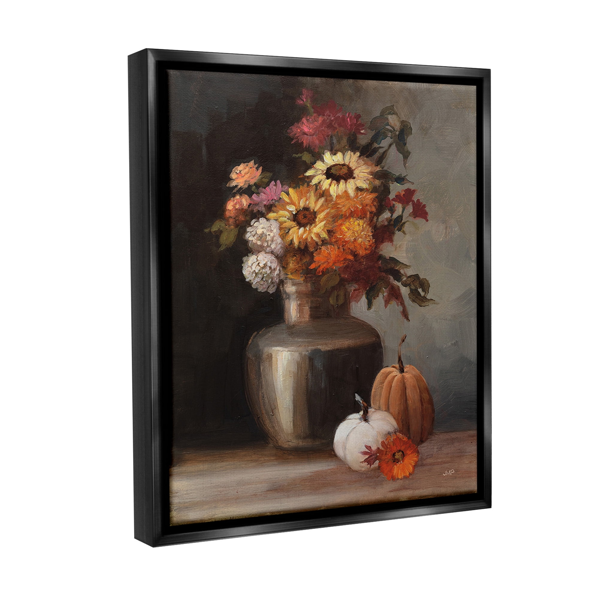 Stupell Industries Autumnal Still Life Botanical & Floral Painting Black Floater Framed Canvas Art Print Wall Art, 25 x 31