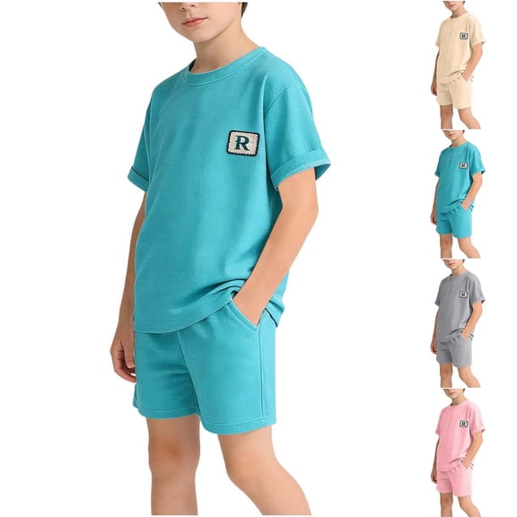 Auroural Toddler Boy Clothes 3T 4T 3T Boys Clothes Sets Children's Printed Round Neck Short Sleeved Top with Elastic Waist Shorts Casual Set