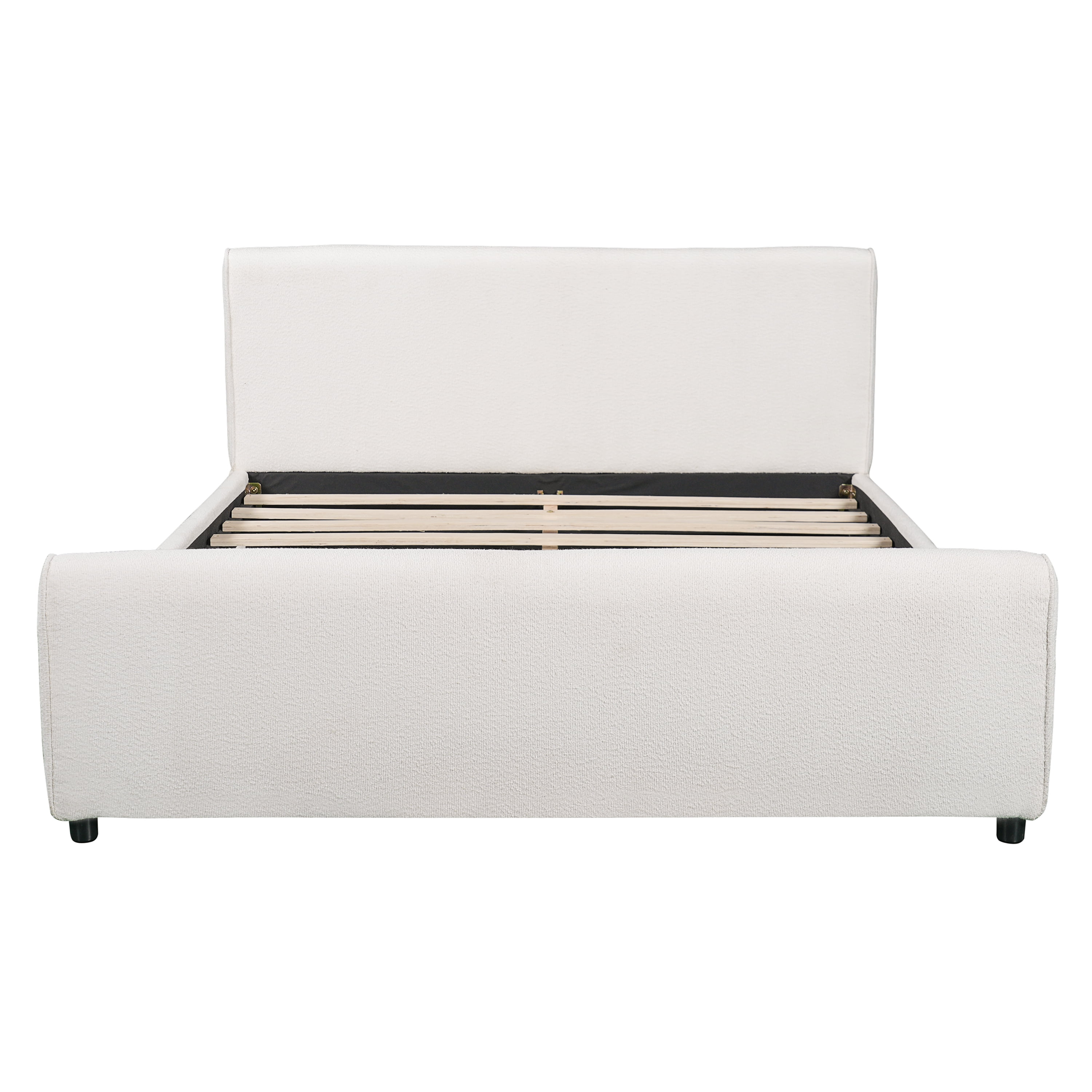 Queen Bouclé Upholstered Platform Bed with Headboard & Footboard, No Box Spring Needed