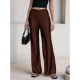 thumbnail image 4 of Women Satin Wide Leg Pants Hidden Elasticized Waistband Silk Casual Long Flowy Loose Trousers Chocolate Color XL, 4 of 7