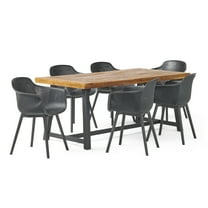 GDF Studio Trinity Outdoor Acacia Wood and Resin 7 Piece Dining Set, Black and Sandblasted Teak
