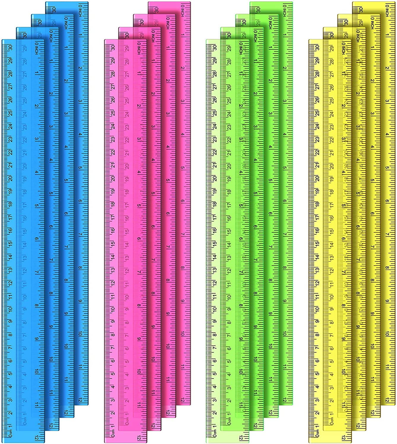 20pack Of Plastic Rulers 12-inch Ruler Flexible Ruler, With Inches And  Metric System