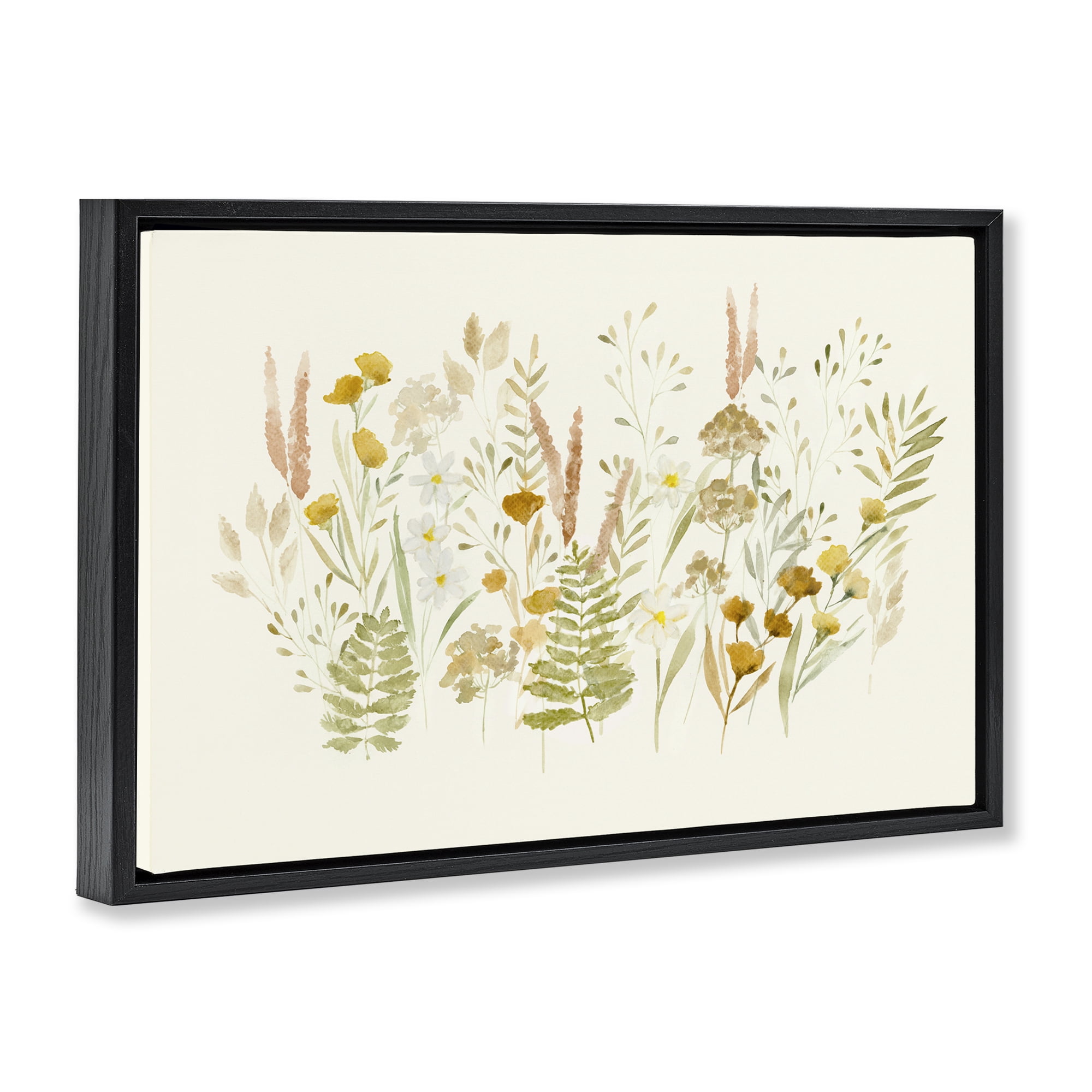 Stupell Industries Wild Cottage Blooms Plants & Flowers Painting Black Floater Framed Canvas Art Print Wall Art, 25 x 17