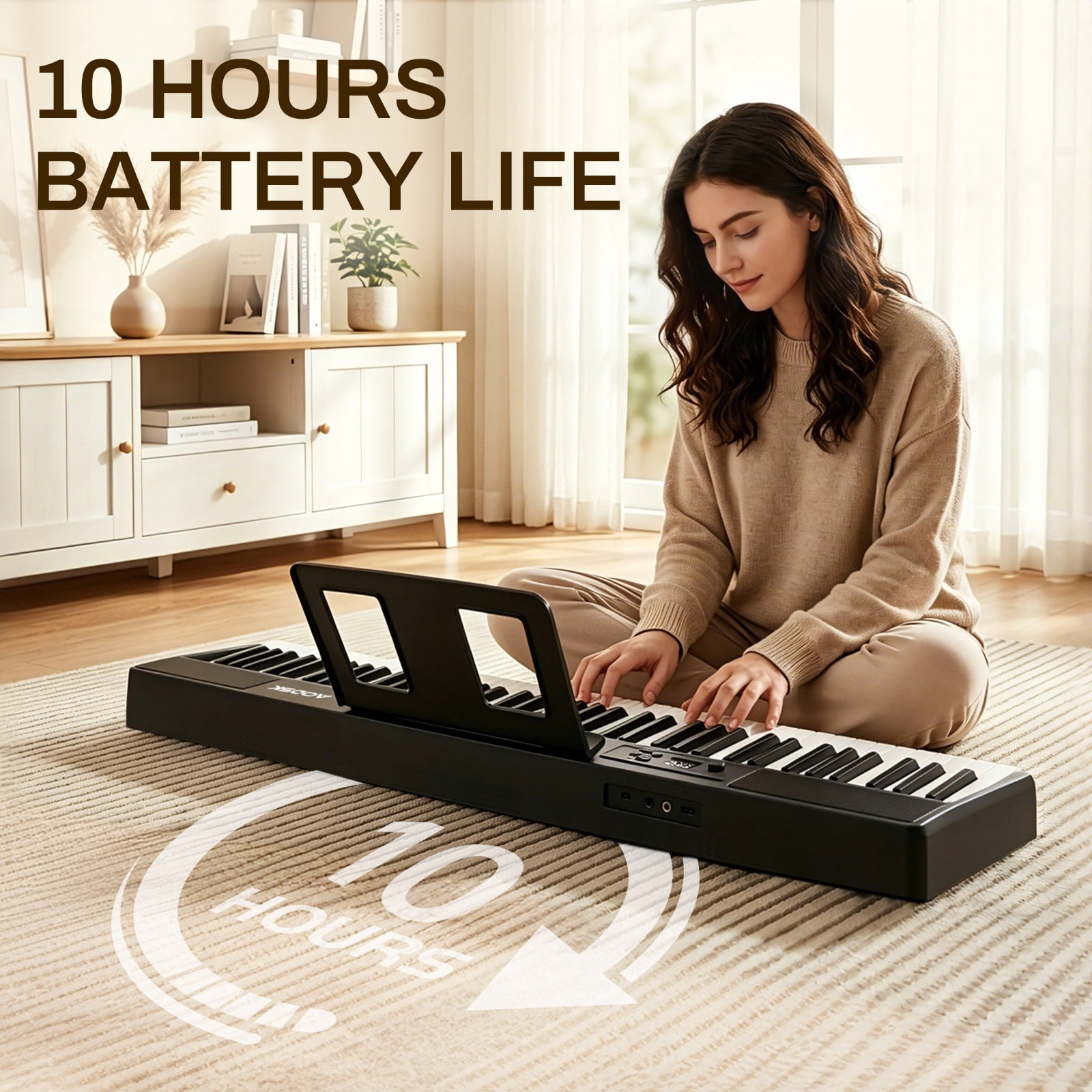 Aodsk 88 Key Portable Digital Piano for Beginners,128 Tone,128 Rhythm, 20 Demo Song, with Sustain Pedal, Carrying Case, Online Piano Lessons