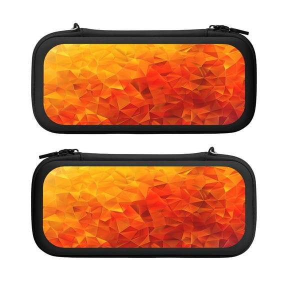 Red Orange Grid, Carrying Case For Nintendo Switch & OLED Version, Eva Lightweight Shockproof Protective Pouch Case for Game Console & Accessories with 10 Game Card Slot & Wristband, Black