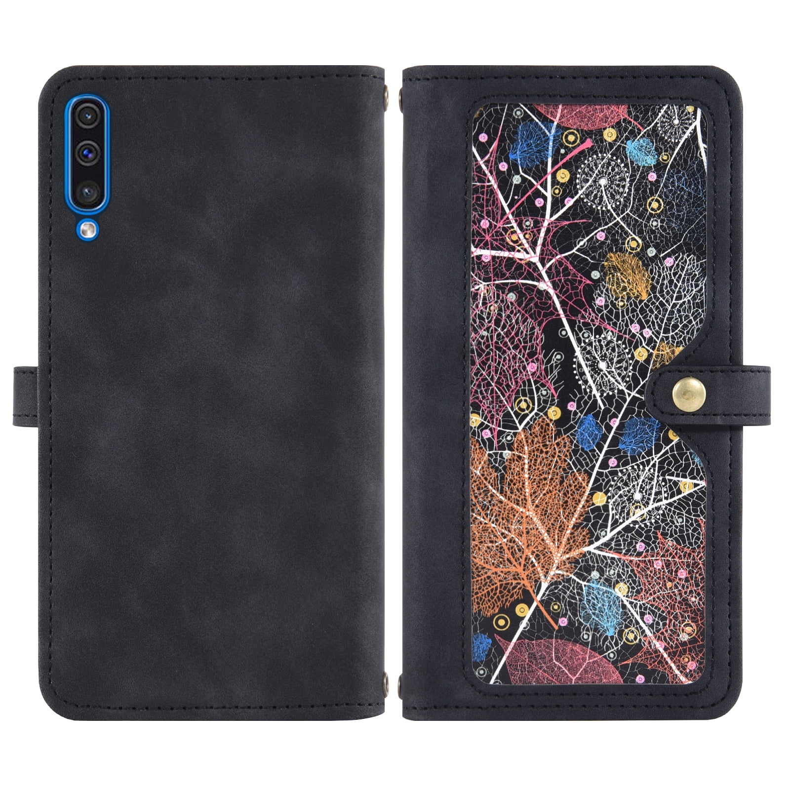 Asuwish Phone Case for Samsung Galaxy A50 A50S A30S Wallet Cover With Tempered Glass Screen Protector Crossbody Wrist Strap Flip Pattern Zipper Card Holder Cell A 50 50S 30S S50 50A SM A505G Black