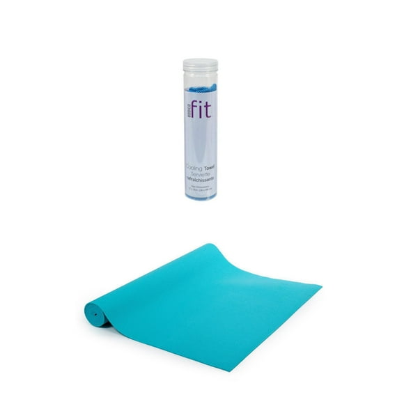 Ensemble de fitness avec Tapis de yoga antidérapant et serviette super rafraîchissante de Bodico, bleu