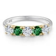thumbnail image 3 of Gem Stone King 925 Silver and 10K Yellow Gold White Moissanite and Green Nano Emerald Wedding-Bands Ring for Women | 1.29 Cttw | Round 4MM | Gemstone Birthstone | Size 9, 3 of 7