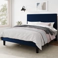 thumbnail image 2 of Amolife Queen Size Platform Bed Frame with Corduroy Fabric Upholstered Adjustable Height Headboard, Dark Blue, 2 of 9