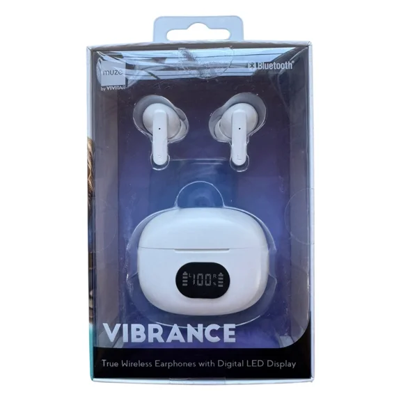 RHEA- Muze Bluetooth Vibrance True Wireless Earphones - Led Display - White