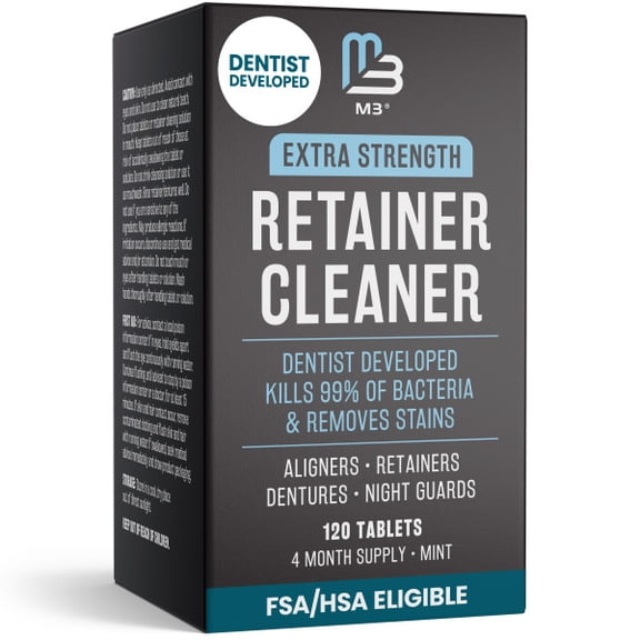 M3 Retainer Cleaner, Denture Cleaning Tablets for Odors, Stains, and Plaque, 120 Count