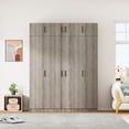thumbnail image 2 of MODERNLUXE 3 Door Wardrobe Closet with 1 Drawer,Wooden Clothing Storage Cabinet with Hanging Rod,Top Cabinet and Shelves for Bedroom, Gray, 2 of 8