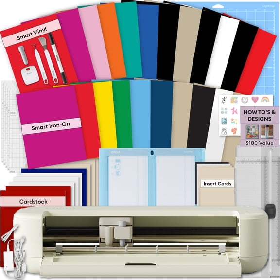 Cricut Explore 5 Cutting Machine Essentials Bundle with Smart Vinyl & Heat Transfer Vinyl Sheets - DIY Cutting Machine for Decals, Stickers and HTV
