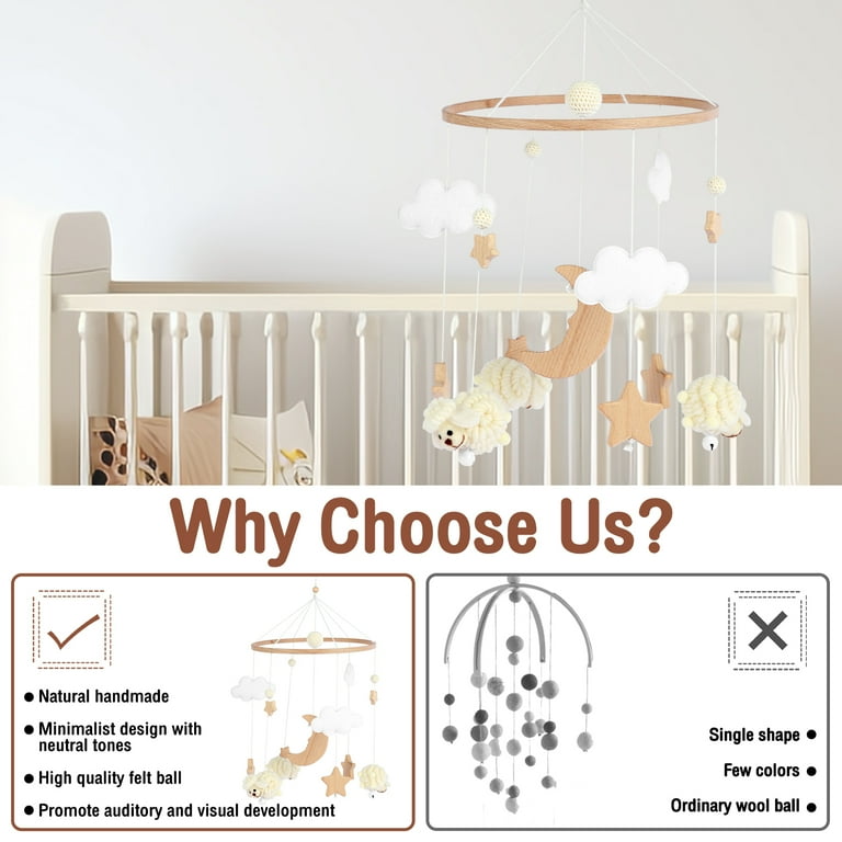 Jokapy Baby Crib Mobile for Boys Girls, Wooden Baby Nursery Mobile