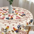 thumbnail image 2 of Rooster Round Tablecloth Chicken Wrinkle Resistant Table Cover Farmhouse Pink Floral Tabletop Decoration Table Cloth 60 Inch for Dining Kitchen Picnic Party Decor, 2 of 6