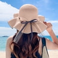 thumbnail image 4 of 54-58cm hat circumference female summer outdoor seaside big eaves sunscreen sunshade straw hat polka dot ribbon foldablepink, 4 of 5