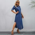 thumbnail image 4 of Fesfesfes Women Dress Casual Solid Turndown Neck Long Sleeve Loose Dress Fall Blouse Tops or, 4 of 8