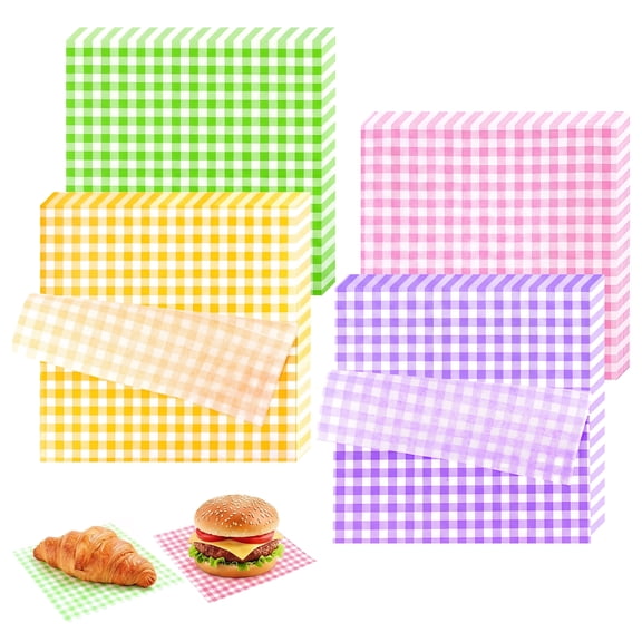 400 PCS Wax Paper Sheets for Food 8.7x8.7 Inch Greaseproof Waterproof 4 Color Basket Liners