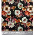 thumbnail image 1 of Soimoi Orange Velvet Fabric Leaves,Insect & Anemone Flower Printed Fabric 1 Yard 58 Inch Wide, 1 of 3