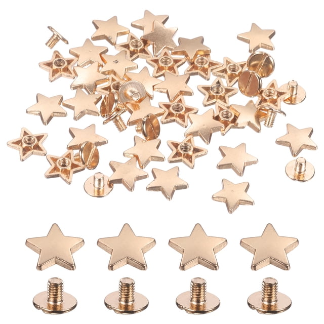 Uxcell 48 Conjuntos de Remaches de Estrella de Metal, Tornillos de Remache de Cuero de 12mm, Clavo de Punta de Cinco Puntas para Bricolaje de Ropa