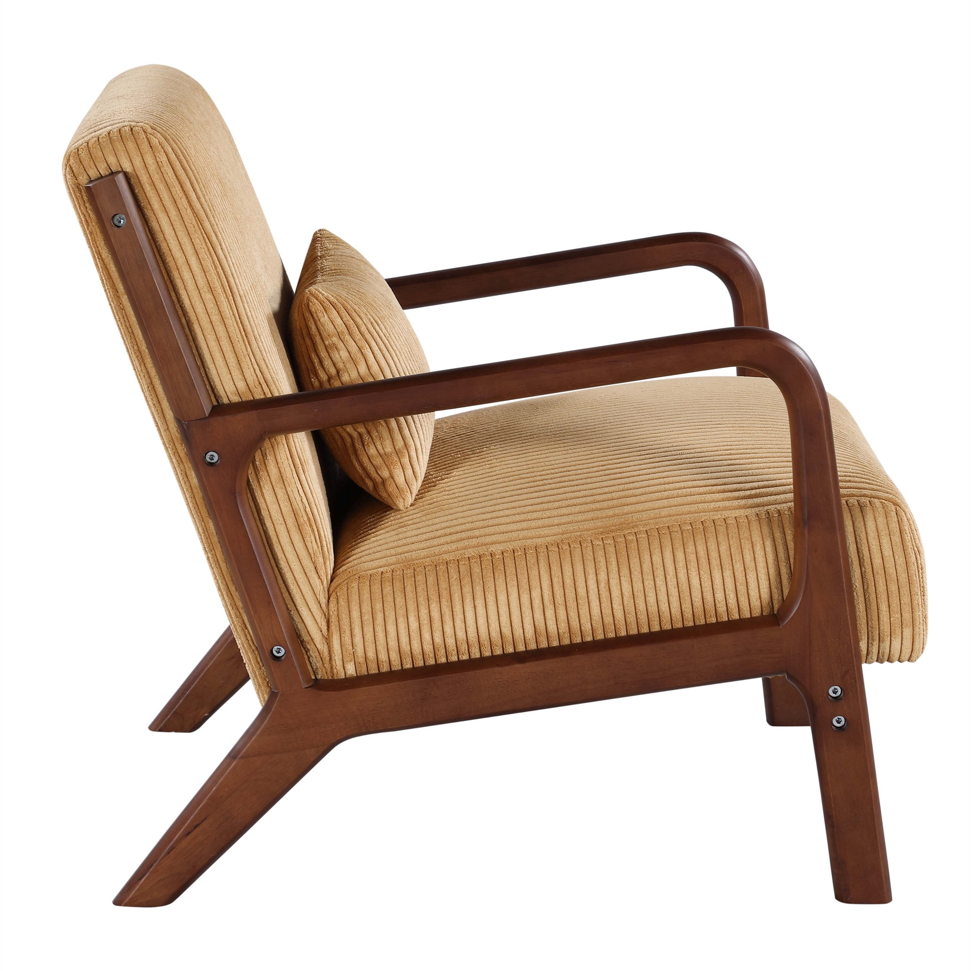 Aukfa Corduroy Mid Century Modern Accent Chair w/ Wood Frame&Pillow for Living Room, Yellew