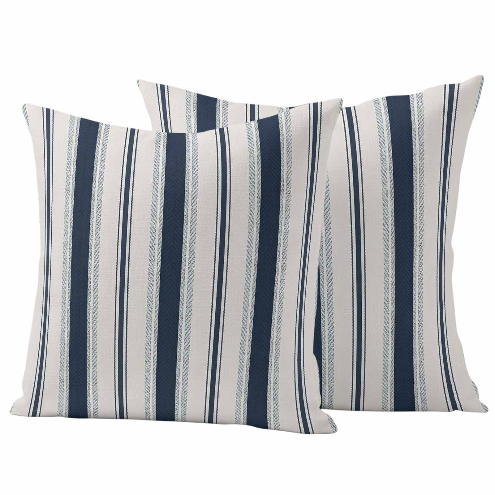 Navy Blue Beige Outdoor Pillow Covers 24x24 Inch Throw Pillow Covers Set of 2 Waterproof Decorative Pillow Cases Retro Simple Abstract Vertical Stripes Cushion Covers for Patio Furniture Garden Couch