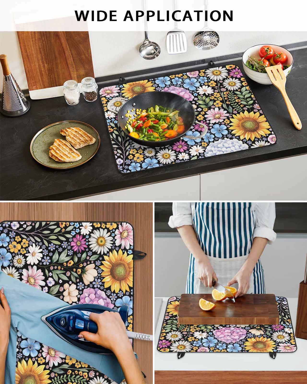 Large Induction Cooktop Protector Mat Sunflower Stove Top Covers for Electric Stove, Colorful Flowers Summer Botanical Decorative Stove Burner Cover Mats, Glass Top Stove Cover