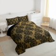 thumbnail image 3 of Castle Fairy Bohemian Black Damask 3 Pieces Queen Comforter Set for Boys Girls,Exotic Style Traditional Floral Flower Ultra Soft Bedding Sets,Retro Vintage Boho Bedding Comforter Set Breathable, 3 of 8