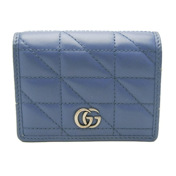 Pre-Owned Gucci GG Marmont 466492 Women's Leather Wallet (bi-fold) Blue (Good)