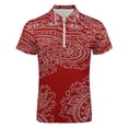thumbnail image 4 of Red Paisley Pattern Men Zipper T-shirt Summer Casual Short Sleeve T-shirt Top, 4 of 7