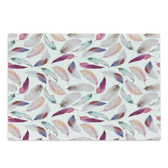 Feathers Cutting Board, Mix Feather Motifs in Romantic Feminine Inspired Colors Outer Wing Covert Theme, Decorative Tempered Glass Cutting and Serving Board, Large Size, Pink Purple, by Ambesonne