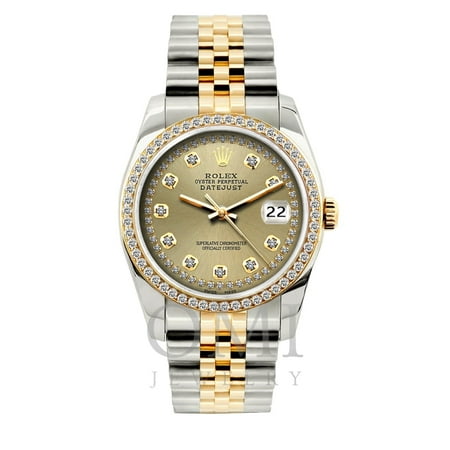 Rolex Datejust Diamond Watch, 36mm, Yellow Gold and Stainless Steel Bracelet Gold Dial w/ Diamond Bezel, Rolex, Adult, Male