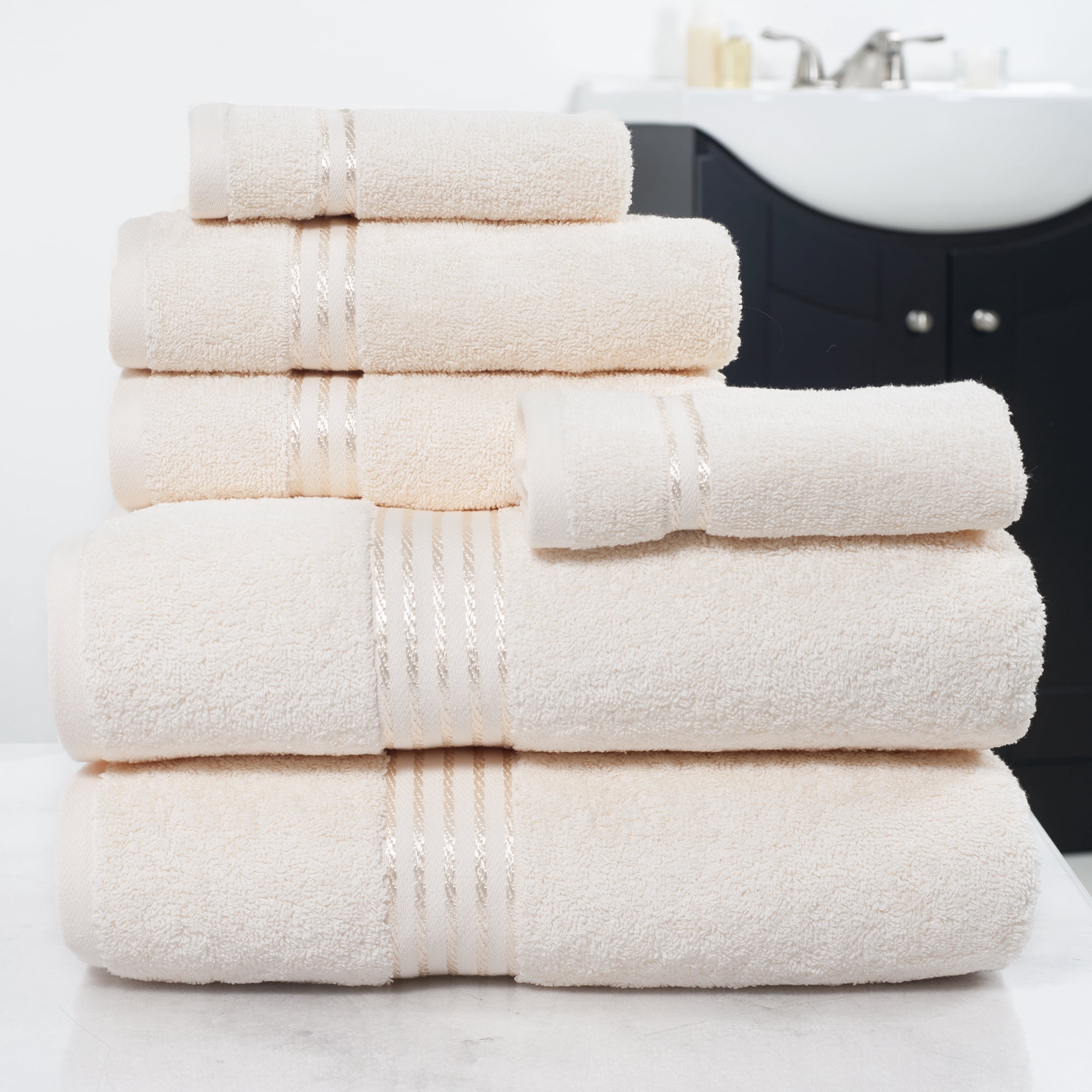 Lavish Home 6 Piece Towel Set - 625GSM Cotton Bathroom Accessories (Ivory)
