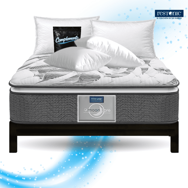 Colchón Matrimonial MoonCare Antiácaros + Box + 2 Almohadas Standar + Complemento