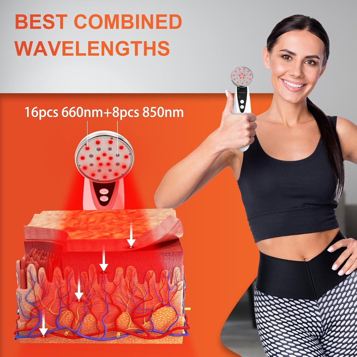 Portable Red Light , Handheld Red Light for Body, Near Infrared Light 660nm & 850nm at Home, Sliver
