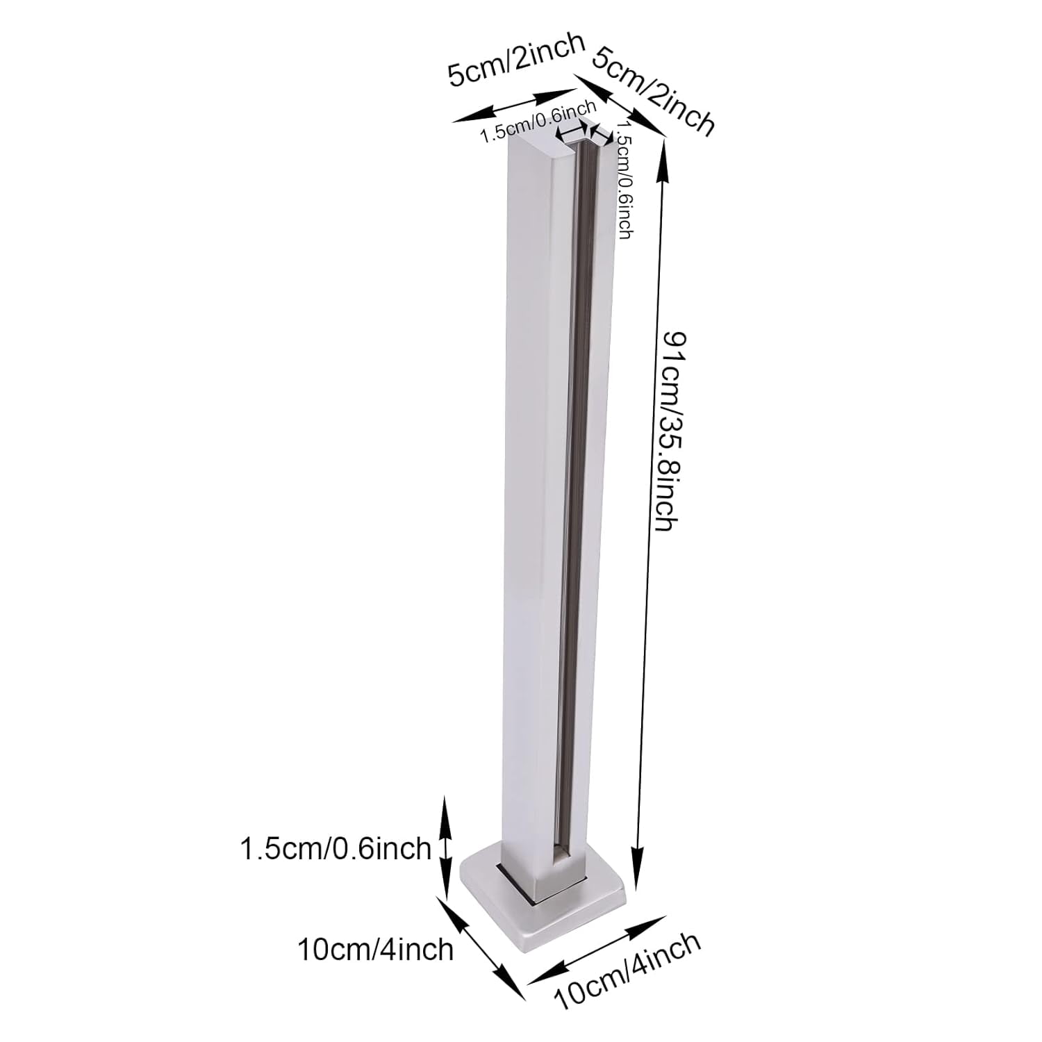 35.8in Silver Glass Railing Post, 304 Stainless Steel Glass Balustrade Post Square Pipe Railing Column w/Spigot Slots,Glass Guardrail Post for Steps, Decks, Cannot Add Handrail(End Post)