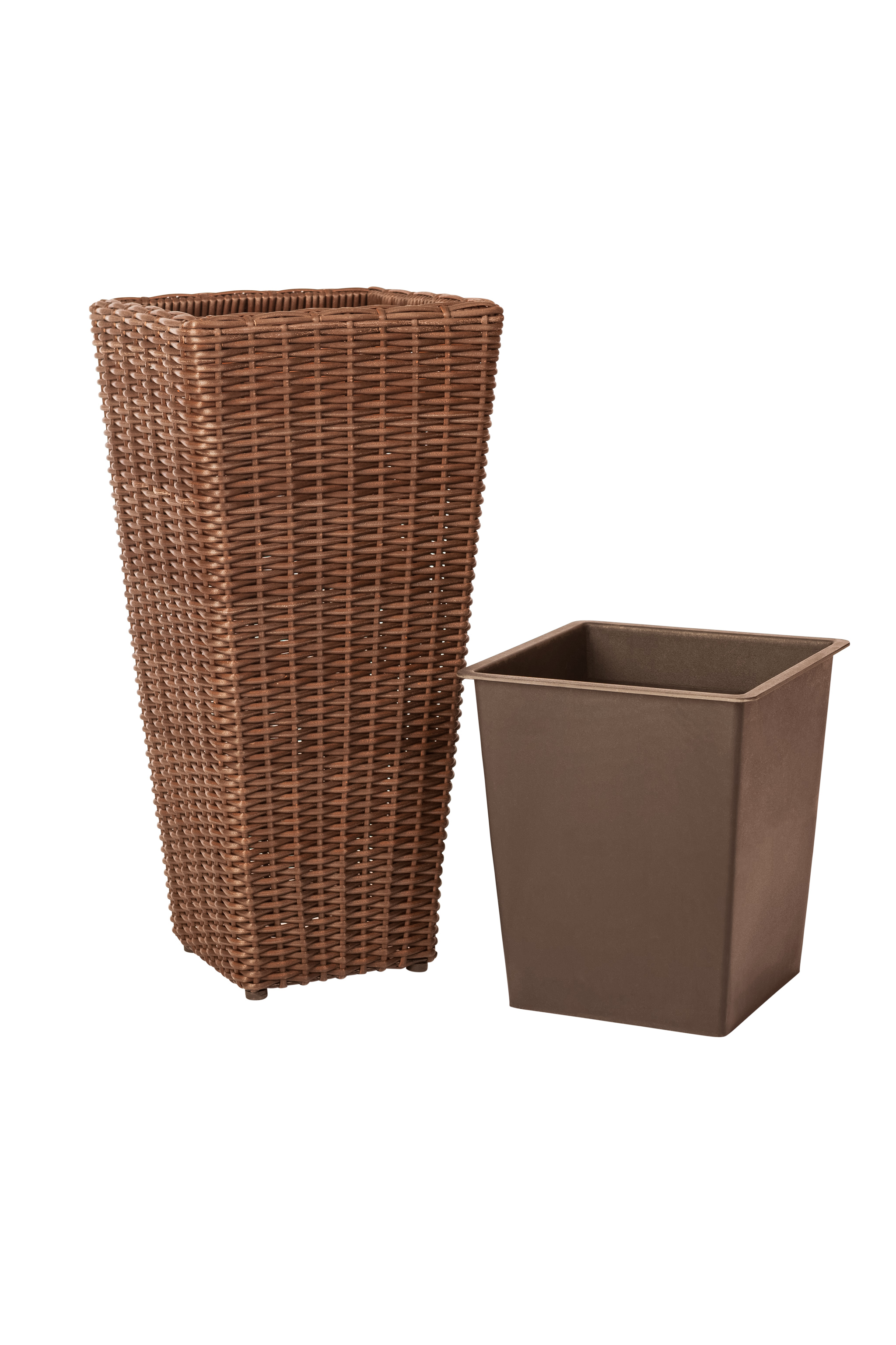 Patio Sense 11" x 11" x 23" Round Brown Resin Plant Planter with Drainage Hole (2 Piece) - image 2 of 9