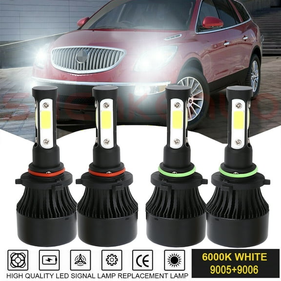 9005 9006 LED Headlight Bulb Kit for 2002-2007 Buick Rendezvous High Low Beam Combo 4pc 6500K White