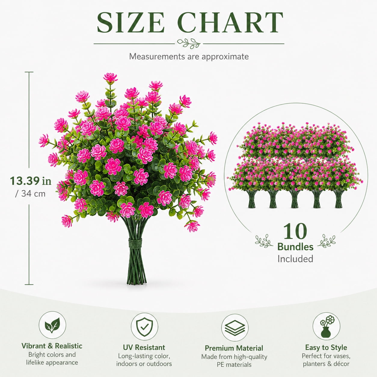 10 Bundles Artificial Fake Flowers, Faux Outdoor Plastic Plants UV Resistant Shrubs Outside Indoor Decorations
