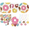 Donut Time Birthday Party Set 39 Pieces,Luncheon Napkin,9 Oz. Cup,8 3/4" Plate,Plastic Table Cover,Centerpiece,Danglers