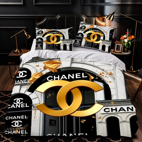 3-Piece Duvet Cover Set - Luxurious Gold & Black Pattern Elegant Bedding for Bedrooms
