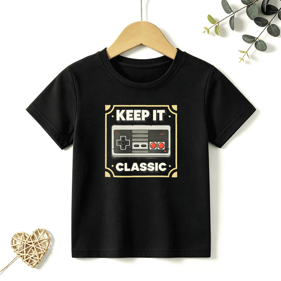 Boys Graphic T Shirt Keep It Classic Controller Short Sleeve Kids Tees Retro Gamer 100% Cotton Soft Tops 4-13Y