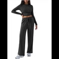 thumbnail image 1 of Conjunto Deportivo Y2K de Dos Piezas para Mujer, con Larga, Top Ajustado y Pantalones Anchos, Ideal para y Otoño Negro XL, 1 of 8