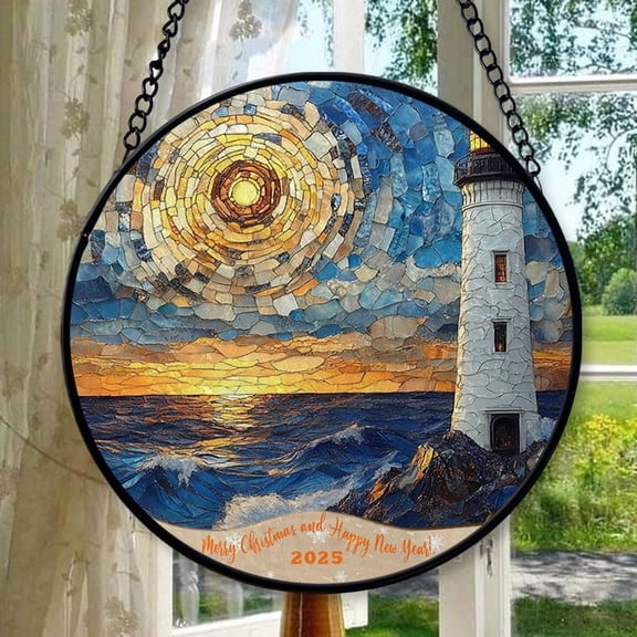 Lighthouse 28 Stained Glass Suncatcher Ornament, Holiday Tree Ornament, Gift for Mom, Love Day Home Decor, Festival Gift Ornament, Keepsake 2025